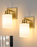 Wireless Battery Operated Wall Sconce Set of Two, Modern, White Glass, Gold by Rayogale