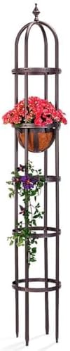 Plow & Hearth Metal Garden Obelisk | Indoor/Outdoor | Powder-Coated Steel | Trellis for Climbing | Floral Pattern | 11" Dia. x 7'H | Bronze by PlowHearth