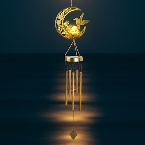 Hummningbird Solar Outdoor Wind Chimes - Unique Moon Hummingbird Design, for Mothers, Grandmothers, Sisters, Friends and Girls on Birthdays, Christmas, Thanksgiving and Mother's Day - Image 2