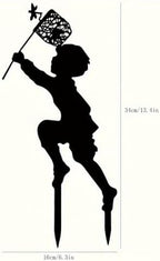 Vintage Metal Garden Stake - Rustic Outdoor Decor with Boy Catching Butterfly Design, Durable Freestanding Yard Art for New Year’s & Holiday Enhancements - 34cm x 16cm(Black) - Image 3