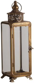 Antique Gold Iron and Glass Candle Lantern, 19.29 in by Unknown