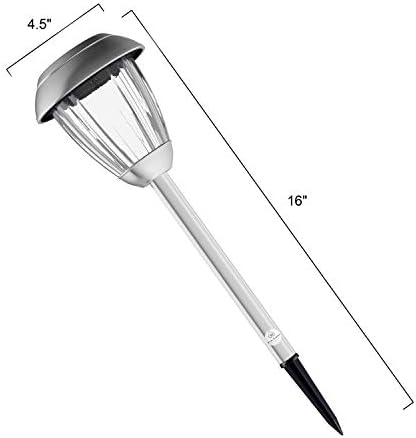 Solar Path Lights, Set of 8-16” Tall Stainless Steel Outdoor Stake Lighting for Garden, Landscape, Yard, Driveway, Walkway by Pure Garden (Gunmetal) - Image 3