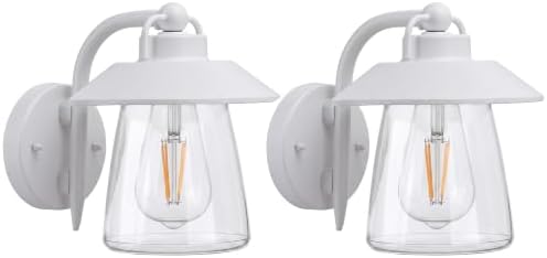 LUTEC 2 Pack Outdoor Indoor Wall Lantern, Farmhouse Barn Wall Sconce Lighting Fixture,Aluminum Anti-Rust Wall Mount Light, Waterproof Wall lamp with Clear Glass for Porch, Exterior, Patio-White by LUTEC