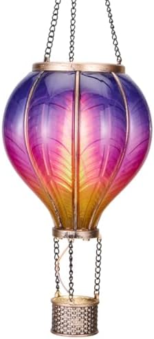 TERESA'S COLLECTIONS Hot Air Balloon Solar Lantern for Garden Decor ,Flickering Flame Hanging Solar Light for Outdoor ,Purple & Pink Plastic Lamp for Yard Tree Gift for Mom by TERESASCOLLECTIONS