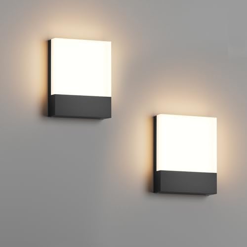 Outdoor Square Led Wall Light,Hardwired,24W 3000K,2-Pack,Black by Aoceley