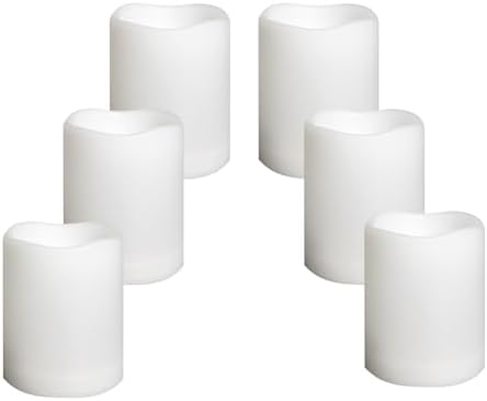 Waterproof Outdoor Battery Operated Flameless Candles with Auto Timer Flickering Plastic Resin Electric LED Pillar Lights for Lantern Patio Garden Wedding Party Decorations 3x4 Inches 6 Pack White by CANDLE+CHOICE
