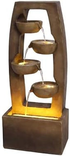 37.6" Modern 4-Bowl Outdoor Water Fountain with LED Lights and Pump, Floor Standing Waterfall Feature Outdoor Garden Fountain for Garden, Patio, Porch, Yard and Backyard Decor, Brown by Veemuaro