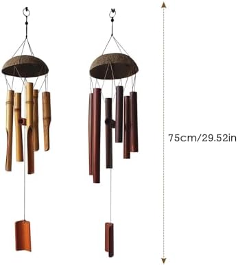 Coconut Shell Wind Chimes Outdoor for Garden Decoration Dark Colored 6 Tubes for Home(Khaki) - Image 6