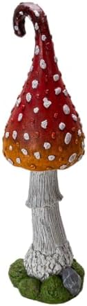 Pacific Giftware Whimsical Garden Toadstool Mushroom Statue with Red and Orange Curled Cap Resin Decor for Fairy Garden Landscaping or Outdoor Display 27.56" Tall - Image 4