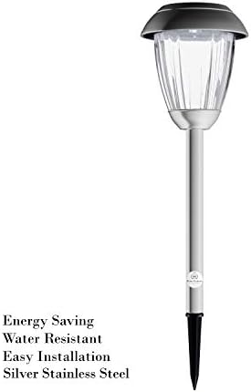 Solar Path Lights, Set of 8-16” Tall Stainless Steel Outdoor Stake Lighting for Garden, Landscape, Yard, Driveway, Walkway by Pure Garden (Gunmetal) - Image 4