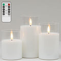 Clear Glass 3-Pack Flameless LED Pillar Candles with Remote by Mingfuxin