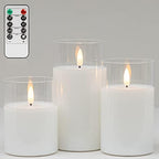 Clear Glass 3-Pack Flameless LED Pillar Candles with Remote by Mingfuxin