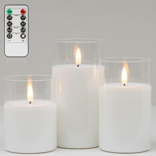 Clear Glass 3-Pack Flameless LED Pillar Candles with Remote by Mingfuxin