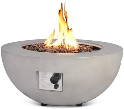 31.5'' Round Propane Fire Pit Table Concrete Fire Bowl Outdoor by ReeQuo-BEAUTYYOURHOMEBEAUTYYOURLIFE