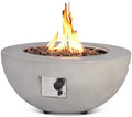 31.5'' Round Propane Fire Pit Table Concrete Fire Bowl Outdoor by ReeQuo-BEAUTYYOURHOMEBEAUTYYOURLIFE