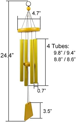 24" Aluminum 4 Tubes Tuned Metal Wind Chimes for Outside Unique Deep Tone Indoor Sympathy Memorial Wind Chimes for Living Room Balcony Window Decor(Blue) - Image 4