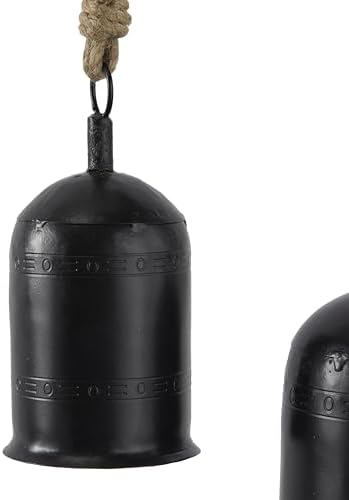 Deco 79 Metal Indoor Decorative Cow Bells Tibetan Inspired Meditation Bell with Jute Hanging Rope, Set of 3 Cow Bell 12", 9", 7"H, Black - Image 4