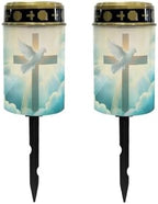 Poceacles Cemetery Candle Grave Lights Outdoor Waterproof Decoration Pathway Lights Garden Solar Candle for Garden Lawn Decor, 2 Pieces, Dove of Peace Cross Cloud Print by Poceacles
