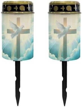 Poceacles Cemetery Candle Grave Lights Outdoor Waterproof Decoration Pathway Lights Garden Solar Candle for Garden Lawn Decor, 2 Pieces, Dove of Peace Cross Cloud Print by Poceacles