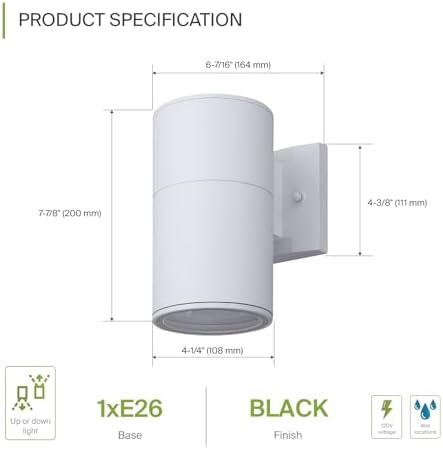 ASD 1 Light Cylinder Outdoor Sconce Lights, White 60W E26 ETL - Image 2