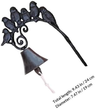 BESPORTBLE Vintage Cast Iron Wall Bell Bird Motif, Manually Shaking Outdoor Hanging Dinner Bell for Porch and Garden Decoration, Rustic Black Iron Wall Mounted Doorbell - Image 2