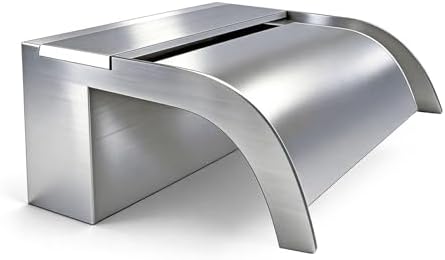 Curved-Mouth Waterfall Pool Fountain, Stainless Steel Waterfall Spillway with Pipe Connector Kits for Outdoor Decorative, 11.8 Inches Pool Water Feature for Garden Patio, Backyard Koi Pond Decor by LONGRUNNEW
