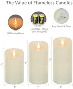 TECHLONG Flameless Candles Flickering 3D Moving Flame, Last 1000+ Hours Battery Operated Candles with Remote Timer, Set of 3 Ivory Real Wax Electric LED Pillar Candles for Home Wedding Decoration - Image 2