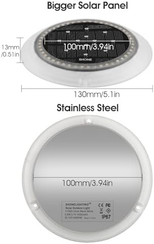 SHONELIGHTING Solar Ground Lights, 48 LEDs Deck Disc, Warm White, 12Pk - Image 6