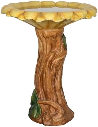SKYFIRE 24.4" H Sunflower Bird Bath Outdoor - Fibre Reinforced Concrete Pedestal Birdbath, 19.6" Dia. Garden & Patio Decor, Weather Resistant Yard Bird Bath for Backyard Lawn - Image 5