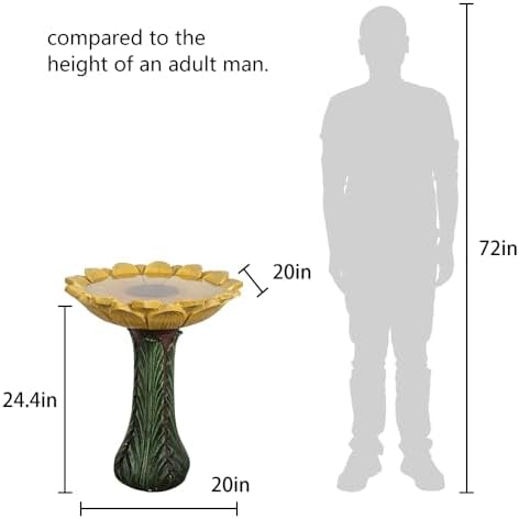 Garden Birdbath Sunflower Shaped, 24.4" H * 20" Φ Freestanding Concrete Bird Bath for Outside Patio Yard Decor - Image 6