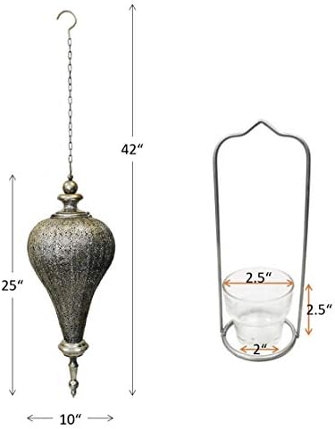 Westcharm Extra Large 27”H Antique Silver Oriental Moroccan Ramadan Lantern Metal Hanging Pendant Light Candle Lantern Lamp Indoor Outdoor Decorative Décor - 42" H with Chain - Image 6