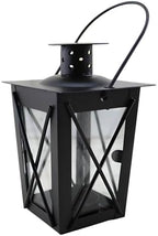 Black Moroccan Lantern, Metal Candle Holder With Glass Lampshade And Hanging Ring, 17 X 9 X 5.5 Cm / 6.7 X 3.5 X 2.2 In, For Wedding Décor by Unknown