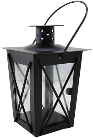 Black Moroccan Lantern, Metal Candle Holder With Glass Lampshade And Hanging Ring, 17 X 9 X 5.5 Cm / 6.7 X 3.5 X 2.2 In, For Wedding Décor by Unknown