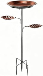 Metal Bird Bath Bow with 2 Set Bird Feeder for Outdoors, Freestanding Stake Design, Iron Craft, Landscape Decor for Backyard(Antique Copper) by Unknown