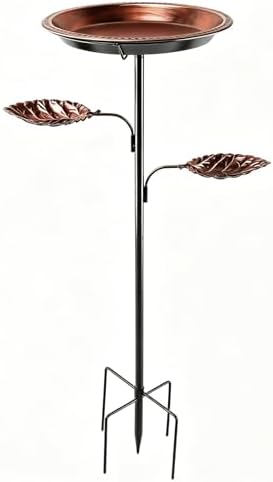 Bird Bath for Wild Birds, Outdoor Metal Standing Bowl with Feeders, Stake Design for Lawn and Flower Bed(Copper Color) by Unknown