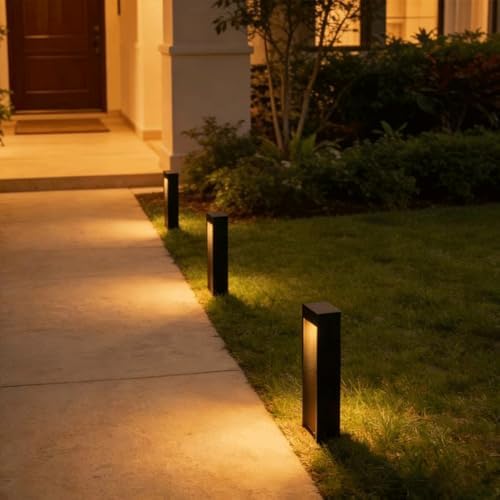 Pathway Lights For Outdoor Pedestal Bollard Lighting Fixtures Aluminum LED Waterproof Exterior Landscape Path Lights Hardwired 3000K Post Lanterns For Garden Lawn Patio Courtyard Driveway Lighting - Image 5