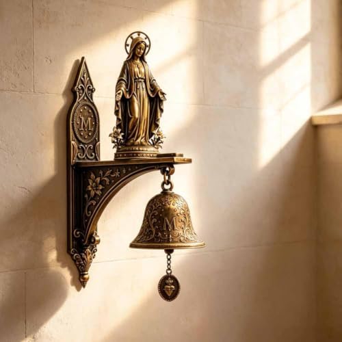 Our Lady of Grace Bronze Medal Wall Bell, Catholic Religious Home Garden Decor,Virgin Mary Hanging Prayer Bell,Vintage Mary Statue Brass HandBell,Church Porch Prayer Chapel Entryway Devotional Gift - Image 7