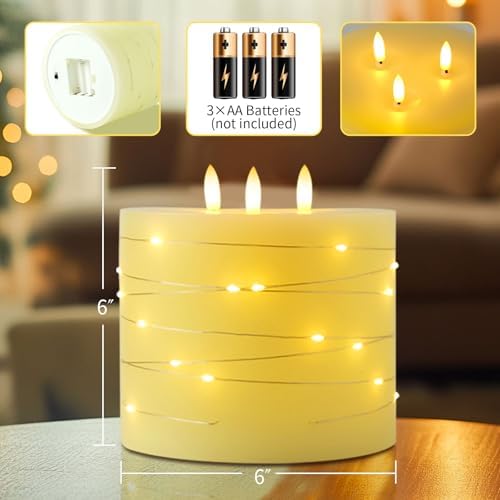 Amagic 3 Wick Extra Large Flameless Candles with Timer Remote, String Light - Image 6