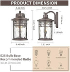 Darkaway Outdoor Wall Light Fixture,2pcs 14.57inch Large Outside Porch Lights Wall Mounted Water Ripple Glass Exterior Waterproof Lantern Modern Wall Sconce Lighting for House - Image 3
