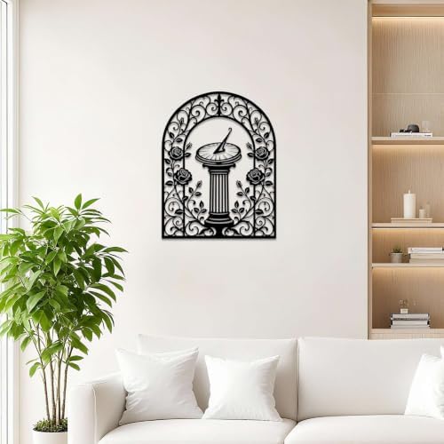 Sundial and Rose Garden Metal Wall Art, Metal Signs, Metal Outdoor Decor, WallArt Decor, Vintage Gothic Artwork, Elegant Wall Decoration for Living Room Bedroom, Stunning Home Decor Piece. (Black,24inch) - Image 2
