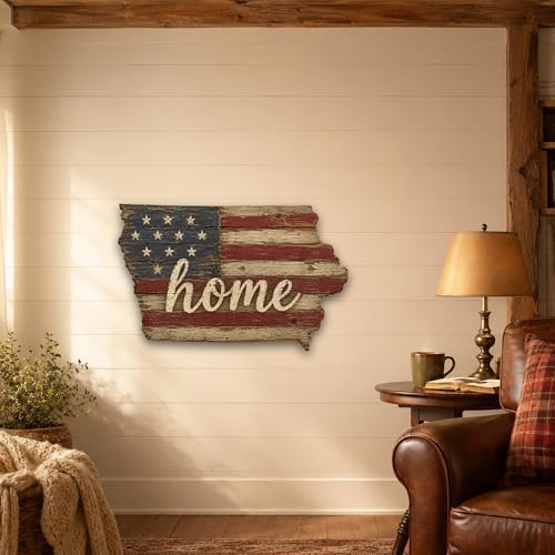 Iowa "Home" State Shape Sign — Vintage American Flag Wall Decor - Image 5