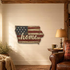 Iowa "Home" State Shape Sign — Vintage American Flag Wall Decor - Image 5