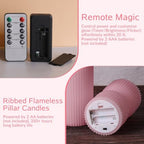 Pink Ribbed Flameless Pillar Candles with Remote Set of 2 - Image 3