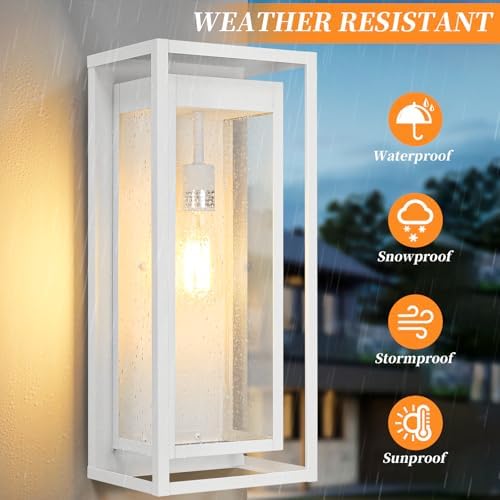 19" Large Outdoor Wall Light Fixtures, White Porch Light, 2 Pack - Image 3