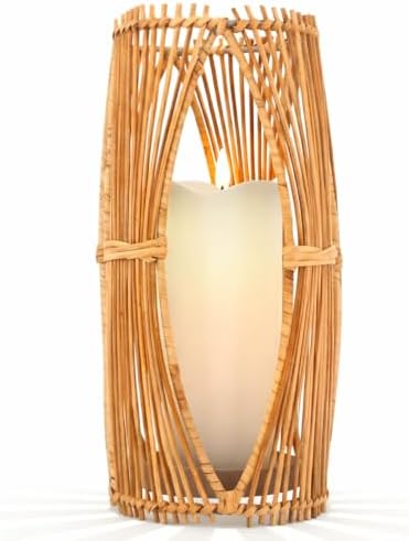 Handmade Boho Rattan Lantern – Rattan Lantern with Metal Frame for Indoor and Outdoor Home Decor, Decorative Centerpiece for Patio, Garden, Front Porch, and Kitchen Dining Table, 5 x 5 x 10 by Unknown