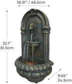 Teamson Home 32.1 in. Wall-Mounted Lion Head Stone LED Outdoor Water Fountain for Gardens, Landscaping, Patios, Balconies, Lawns to Create a Calming Oasis in Outdoor Living Spaces, Antique Bronze - Image 2