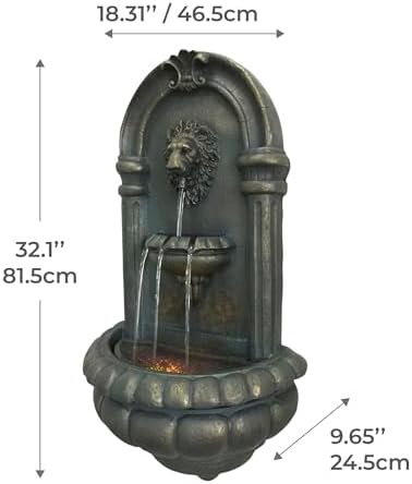 Teamson Home 32.1 in. Wall-Mounted Lion Head Stone LED Outdoor Water Fountain for Gardens, Landscaping, Patios, Balconies, Lawns to Create a Calming Oasis in Outdoor Living Spaces, Antique Bronze - Image 2