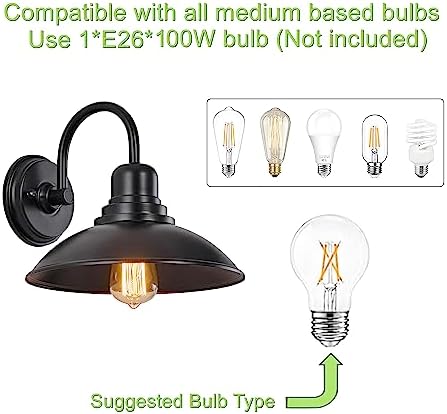 GOLDHILL Black Gooseneck Outdoor Barn Light, Farmhouse Vanity Lights with E26 Based Socket, Round Exterior Lights for House Garage Bathroom Bedroom - Image 4