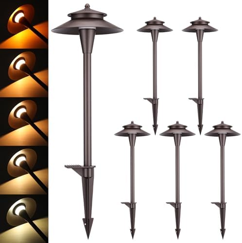 LEONLITE 6-Pack 5CCT Low Voltage LED Pathway Lights, Double Layer Head by LEONLITE