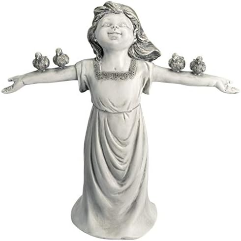 Design Toscano Basking in Glory Little Girl with Birds Outdoor Garden Statue, Small, 12 inches Tall, Cast Stone Resin, Two Tone Stone Finish by DesignToscano